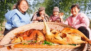 Cooking in the WILD! 550KG Bull's Head in Bamboo Forest