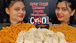 Spicy Momos And Maggi Challenge | Asmr Spicy Pasta Challenge With Maggi | Food Challenge