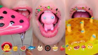 Satisfying ASMR Eating EMOJI FOOD CHALLENGE HONEY FONDANT KOHAKUTOU Mukbang 먹방