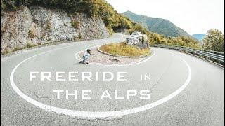 Longboard freeride session in the Alps