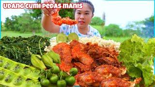 MAKAN PAKE UDANG CUMI PEDAS MANIS ‼️ LALAP BUAH TIMPUT, PETAI, DAN TUMISAN PAKIS