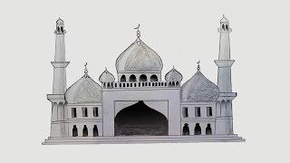 How to draw Mosque step by step