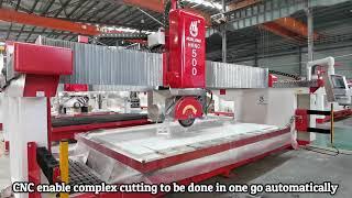 HUALONG machinery 5 axis stone cnc bridge saw cutter machine for marble granite cutting with milling