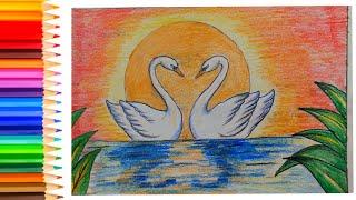 #Howto#Swan #drawing  How to draw swan |Easy drawing swan|Beautiful swan scenery drawing|Easy UB Art