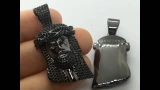 Micro Jesus piece necklace pendant chain fully iced black diamonds jewellery | Bijouteriegonin.com