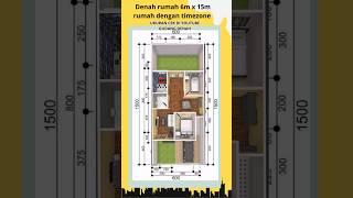 Denah rumah minimalis 6m x 15m #desainrumahminimalis #shorts