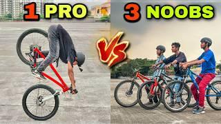 1 PRO Vs. 3 NOOBS | Cycle Stunt Battle | Who Will Win?