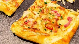 Flammkuchen mit Blätterteig - #echtessen #weilklasse #food #kochen #lecker #blätterteig #pizza