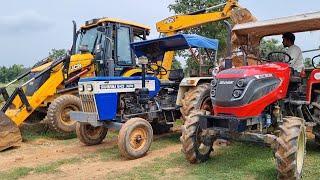 Jcb 3dx Backhoe Loader Loading Red Mud In Mahindra and Swaraj Tractor | Jcb and Tractor Cartoon