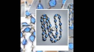 Vintage Art Deco Bezel Set Blue Crystal & Glass Pearl Rope Necklace 45" Length