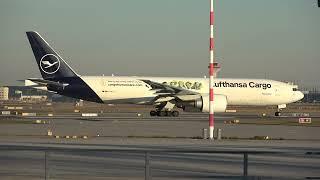 🟊FRA🟊 Boeing 777-F Lufthansa Cargo (D-ALFI) Pushback, engine start, Take-off!