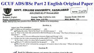 BSC ADS Part 2 English GCUF Original Paper | GCUF BSc English 2nd Annual 2023 | GCUF ADP English