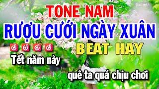 Rượu Cưới Ngày Xuân Karaoke Tone Nam (Dm) Nhạc Sống Beat Hay | Huỳnh Lê
