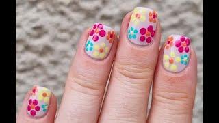 Colorful Flower Nail Art On Pastel Nails / Pretty Summer Nail Design At Home