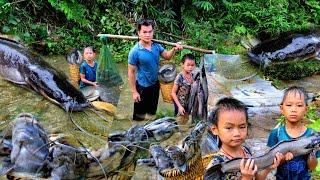 The boy's skill in blocking streams brought in 30 kg of fish