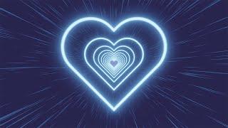 NEON TUNNEL of Soft Blue Hearts on a blue background. Video Loop