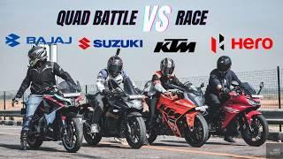 Hero Karizma XMR Vs Bajaj Pulsar Rs200 Bs3 Vs Ktm RC200 Vs Suzuki Gixxer 250sf | Quad Battle