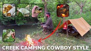 Solo Overnight Cowboy Camping Next to a Creek, Fishing, Lead Ball Casting and Fish Tacos