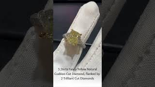 3.26cts Fancy Yellow Natural Cushion Cut Diamond by Kaufmann de Suisse #diamondring #delraybeach