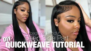 DIY DEEP SIDE PART QUICKWEAVE TUTORIAL ‍️🩷| EASY BEGINNER FRIENDLY 🫶|  * NOT SPONSORED*