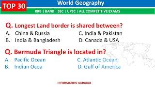 TOP 30 World GEOGRAPHY GK | World Geography GK | Most Important Questions| Geography MCQs | World GK