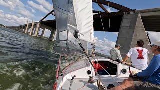 J24 Racing vs. A bridge #failsarmy #sailing #lakelewisville  what an obstruction does to a sailboat