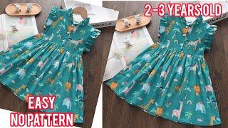 Easy pattern to make kids dress// diy dress 2-3 years old//no pattern//sewing