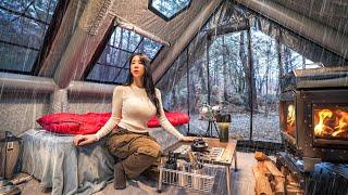 RAINY CAMP IN A COZY, HOME-LIKE INFLATABLE TENT | SOUNDS OF NATURE