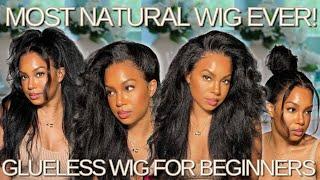 THE MOST NATURAL LOOKING GLUELESS KINKY STRAIGHT WIG TUTORIAL FOR BEGINNERS+3 STYLES | NADULA HAIR