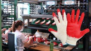 Coated Glove Mass Production Process. All Koreans wear these gloves when working.