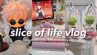 slice of life (anime) Vlog  summer days, organizing manga shelf, playing genshin, matcha latte