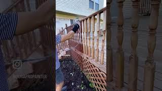 Deck Staining: How to Stain Spindles and Lattice With a Sprayer #deckstaining #howto #painting