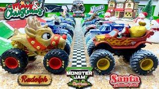 Toy Diecast Monster Truck Racing Tournament | Christmas Exclusives Rudolph & Santa  Team ICE 