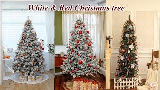 Red & White Christmas tree decor ideas 2023#Christmas #decoration #homedecor