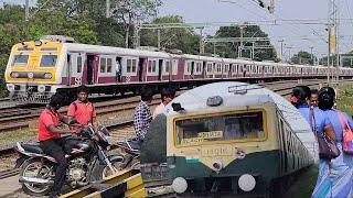 Chennai electric trains at a busy level crossing - 7+ minutes of trains!