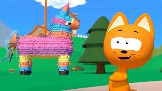 Pinata Surprise Egg and the Blue Tractor - Meow-Meow Kitty presents games for kids