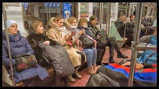 4K Subway in St. Petersburg, LIVE Camera. Metro in Russia. A trip to St Petersburg metro, Passengers