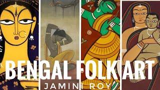 JAMINI ROY & his Art works | Bengal Folk Art | Watercolour Painting of Women | kalighat painting