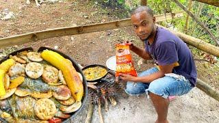 Steamed Fish Roast Sweet Plantain Water Crackers For Dinner || Outdoor Cooking || MUST WATCH!
