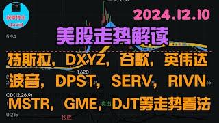 12月11日，美股即时走势解读，特斯拉、DXYZ、谷歌、英伟达、波音、DPST、SERV、RIVN、MSTR、GME、DJT等走势看法 ️️ #美股推荐2024 #英伟达股票 #美股大涨