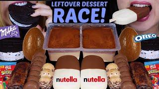 ASMR LEFTOVER DESSERT RACE! CHOCOLATE MOUSSE CAKE, MILKA OREO BAR, KINDER EGG, OREO ICE CREAM 먹방