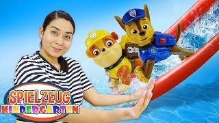 Valerias Spielzeug Kindergarten. Wasserspiele mit der Paw Patrol. Video für Kinder