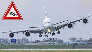 AIRBUS A380 Fighting EXTREME Crosswinds During STORM Eunice at Amsterdam Schiphol