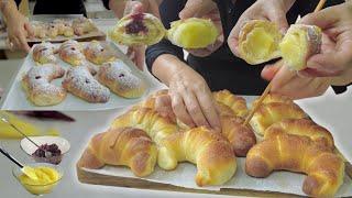 Very soft BRIOCHES CORNETS  EASY CREAM and CHERRY WITHOUT BUTTER 