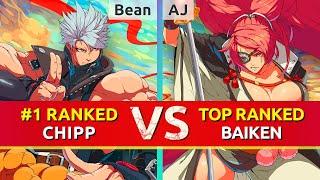 GGST ▰ Bean (#1 Ranked Chipp) vs AJ (TOP Ranked Baiken). High Level Gameplay