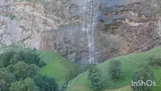 Drone footage of Staubbach fall, Lauterbrunnen, Switzerland