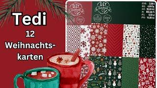 Tedi! 12 Weihnachtskarten zwei Blöcke in rot-grün