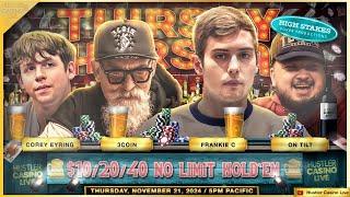 Frankie C, Corey Eyring, 3Coin & On Tilt Play POKER!! Commentary by Charlie Wilmoth