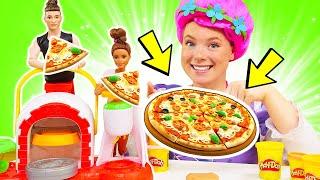 Play Doh Video für Kinder mit Irene. Leckere Pizza für Barbie und Ken.