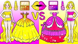 Pink VS Yellow Barbie Make Up & Dress Up - Barbie Transformation Handmade - DIY Arts & Paper Crafts